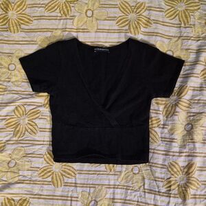 Brandy Melville Black Wrap V-Neck Crop Top